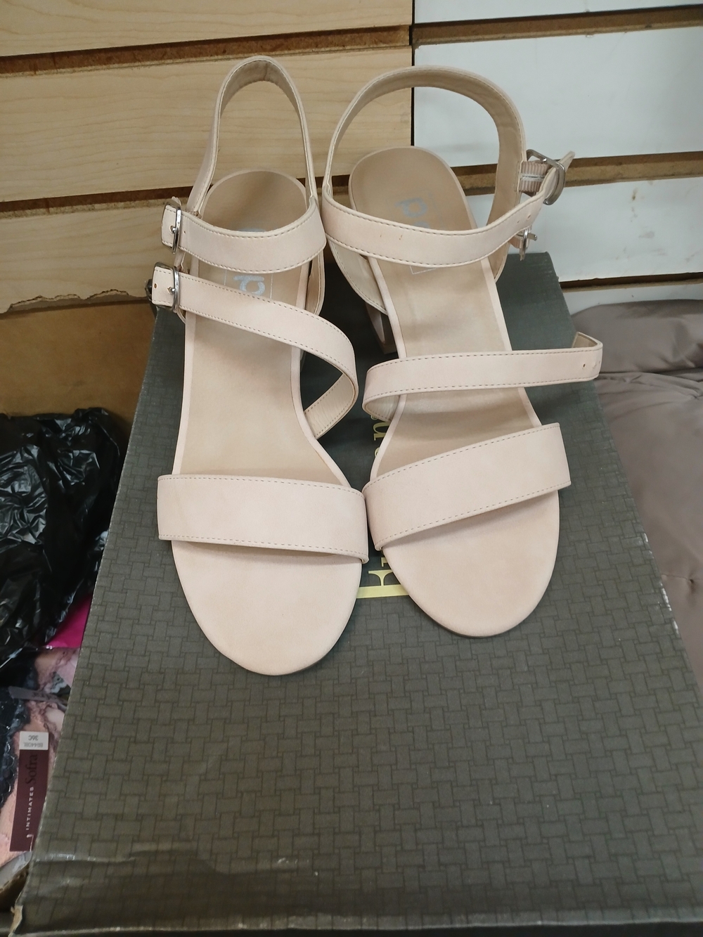 pop Beige Strappy Block Heel Sandals